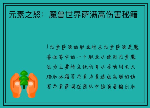 元素之怒：魔兽世界萨满高伤害秘籍